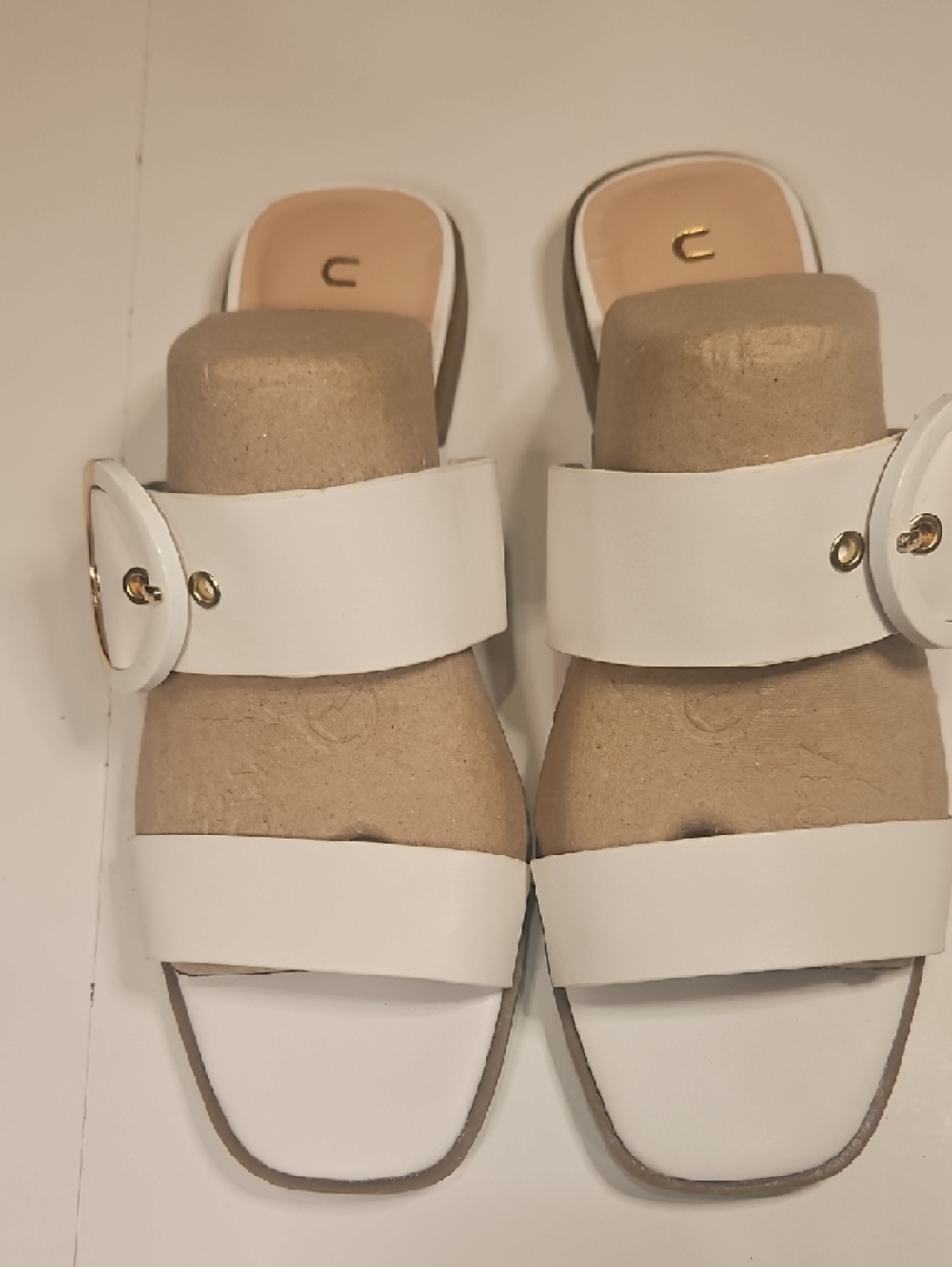 Unisa White Slide Mules with Gold Buckle - Picture 2 of 3